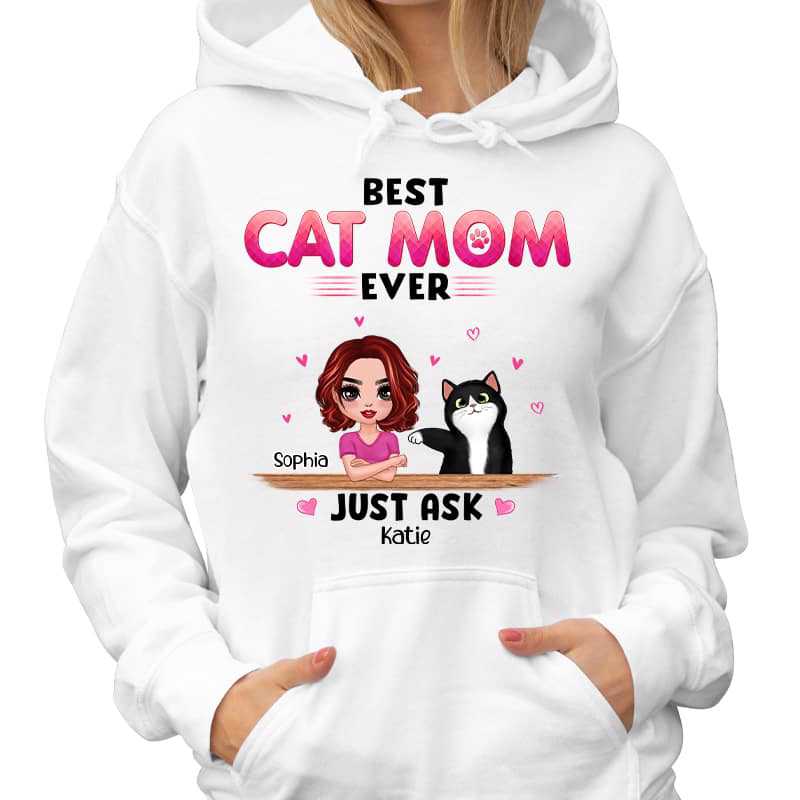 Best Cat Mom Ever Doll Woman Fluffy Cat Personalized Hoodie Sweatshirt