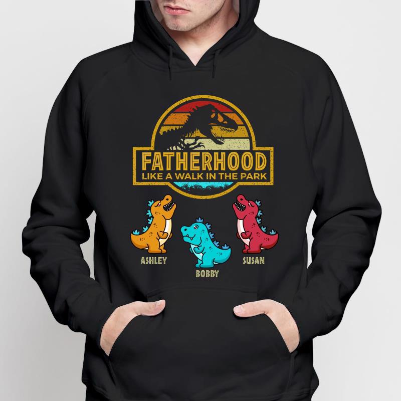 Fatherhood Retro Walk In The Park Personalized Hoodie Sweatshirt