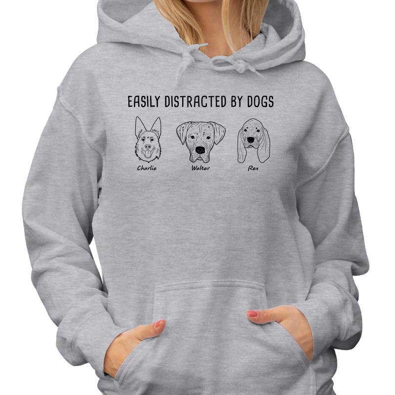Custom Text Simple Outline Dog Head Gift For Dog Lover Personalized Hoodie Sweatshirt