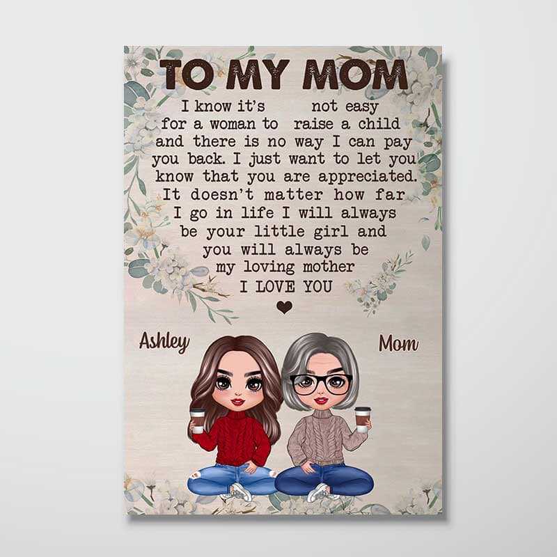 Vintage Floral To My Mom Doll Women Sitting Personalized Vertical Poster
