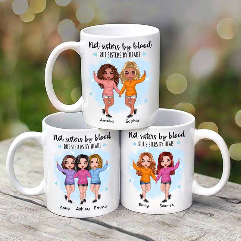Doll Hoodie Besties Not Sisters By Blood Watercolor Personalized Mug