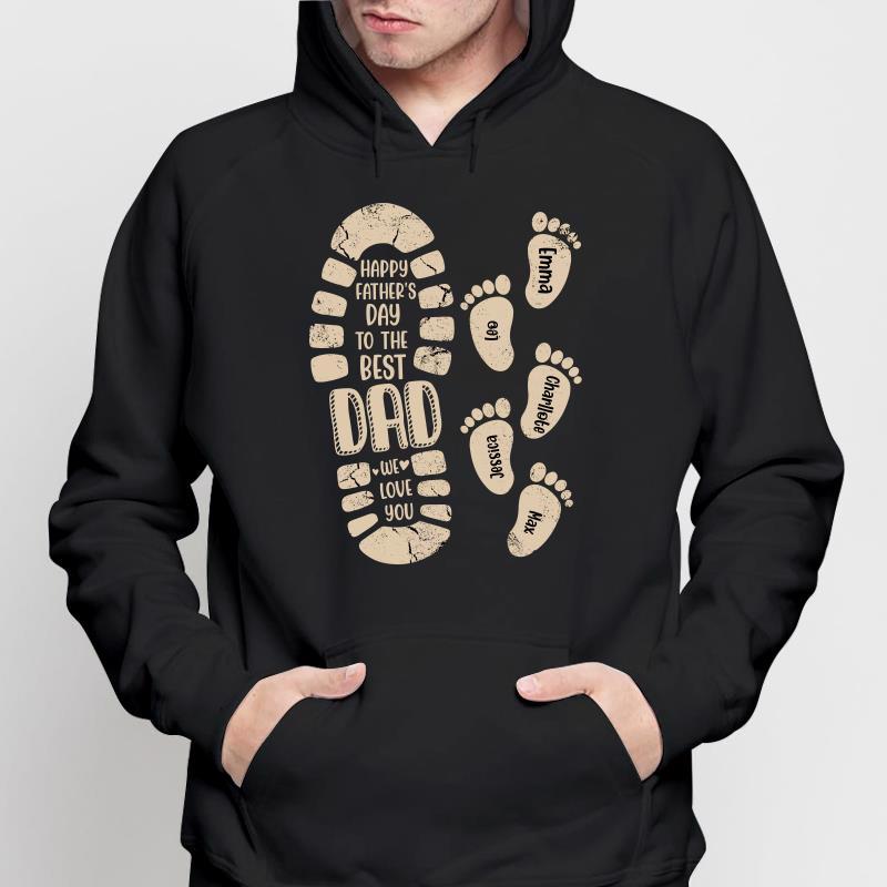 Best Dad Grandpa Footprints Shoeprint Personalized Hoodie Sweatshirt