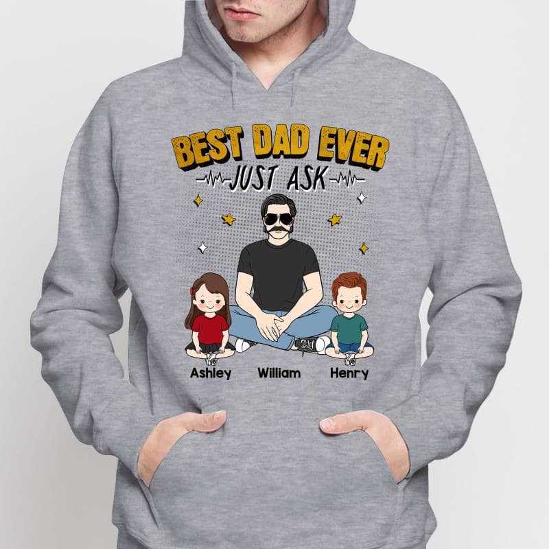 Best Dad Ever Man Sitting With Kids Personalized Hoodie Sweatshirt