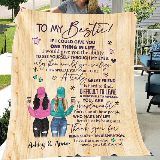Modern Girls Bestie Wood Texture Personalized Fleece Blanket