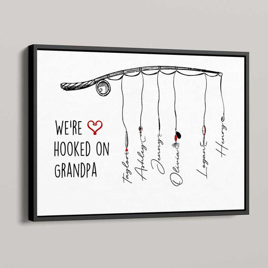 Hooked On Grandpa Fishing Personalized Horizontal Poster
