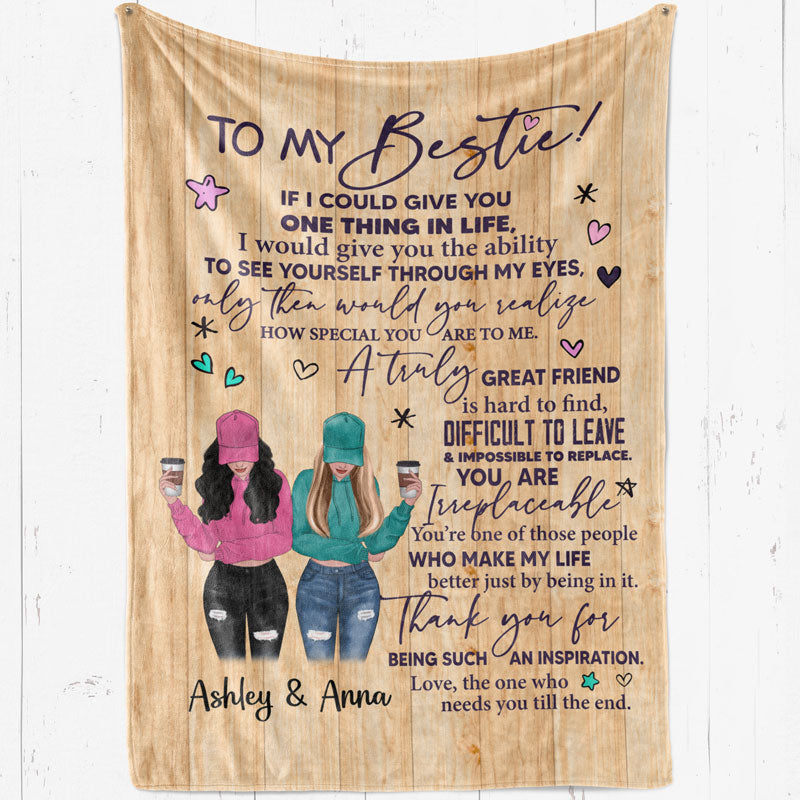 Modern Girls Bestie Wood Texture Personalized Fleece Blanket