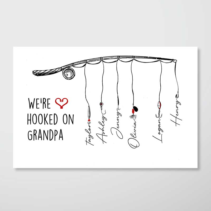 Hooked On Grandpa Fishing Personalized Horizontal Poster