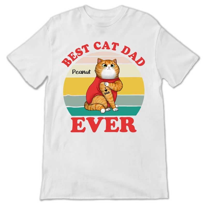 Best Cat Dad Ever Retro Sitting Cat Personalized Shirt