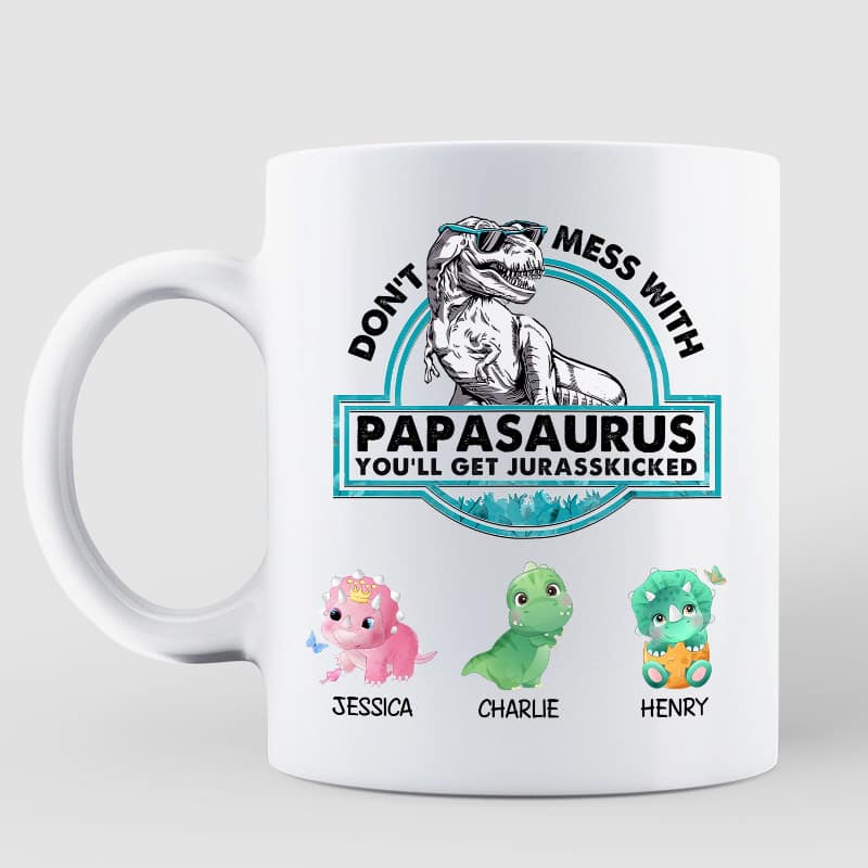 Don‘t Mess With Papasaurus Cute Dinosaur Personalized Coffee Mug