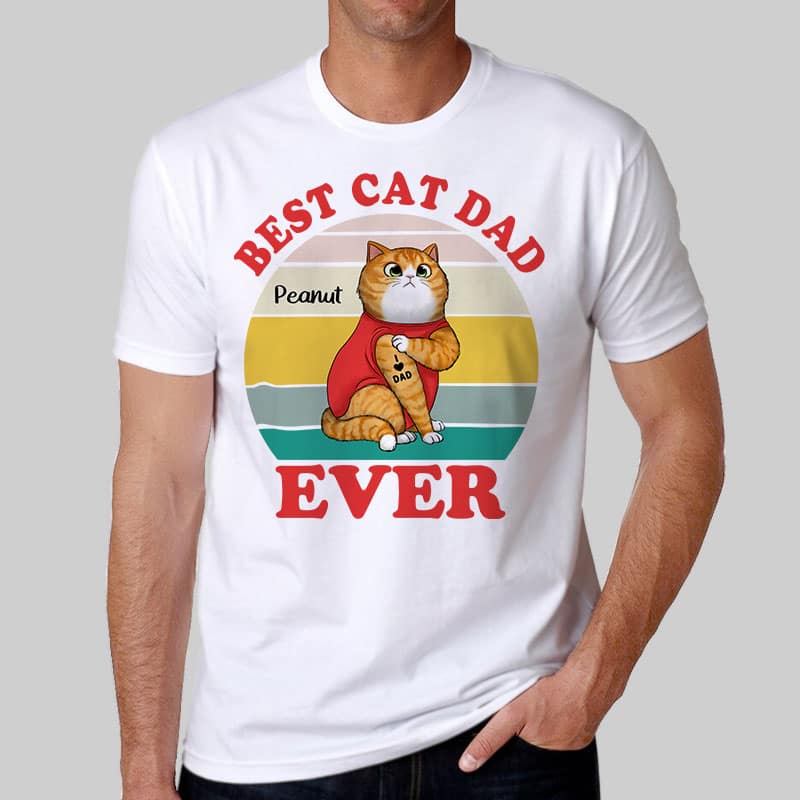 Best Cat Dad Ever Retro Sitting Cat Personalized Shirt