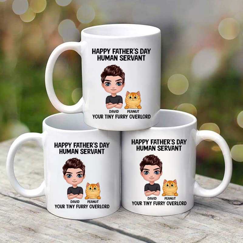 Happy Father‘s Day Human Servant Doll Cat Dad Personalized Mug