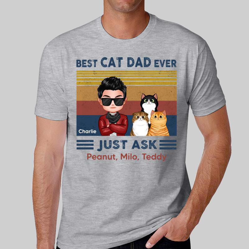 Best Cat Dad Doll Man & Fluffy Cat Retro Personalized Shirt