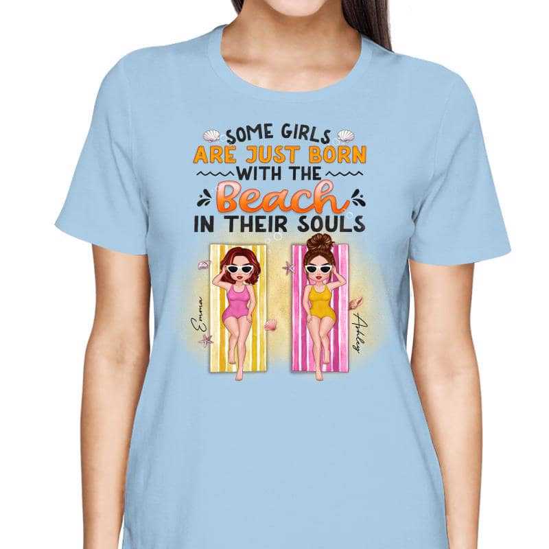 Born With Beach In Soul Besties Best Friend Summer Gift Personalized Shirt