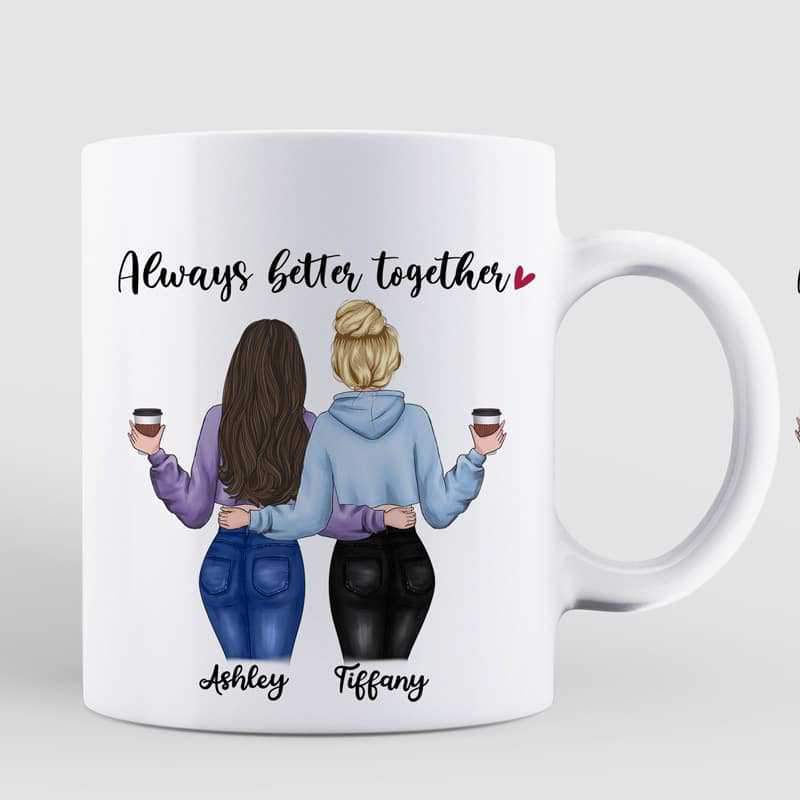 AOP Mugs Besties Modern Girls Back View Standing Personalized Mug 11oz