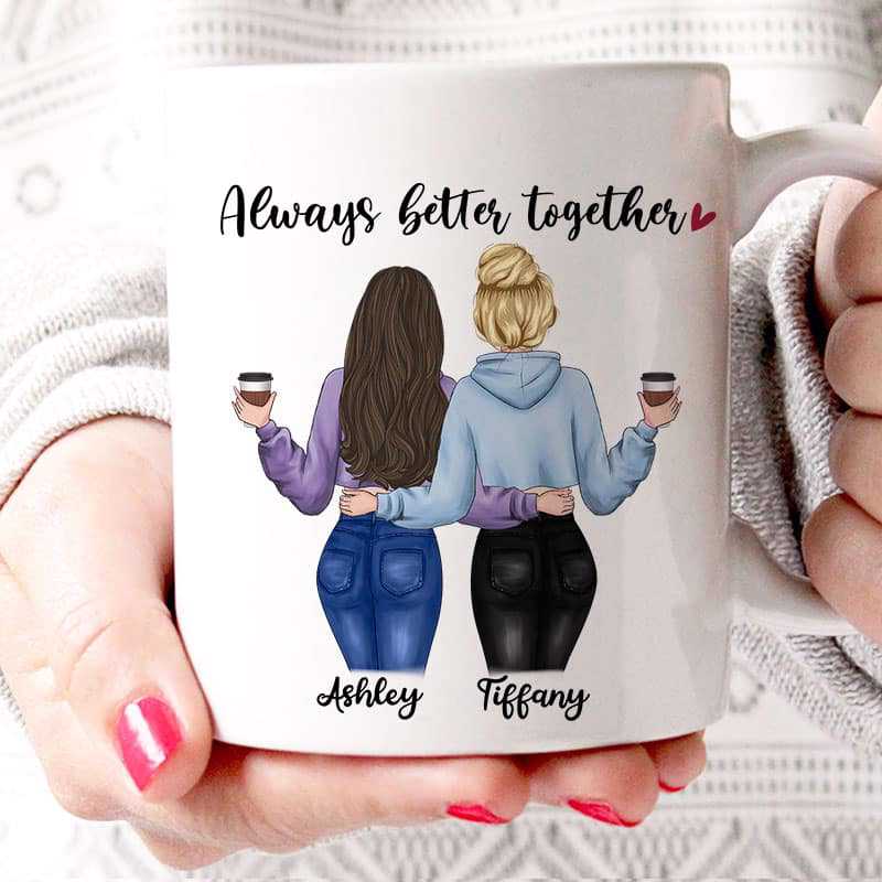 AOP Mugs Besties Modern Girls Back View Standing Personalized Mug 11oz