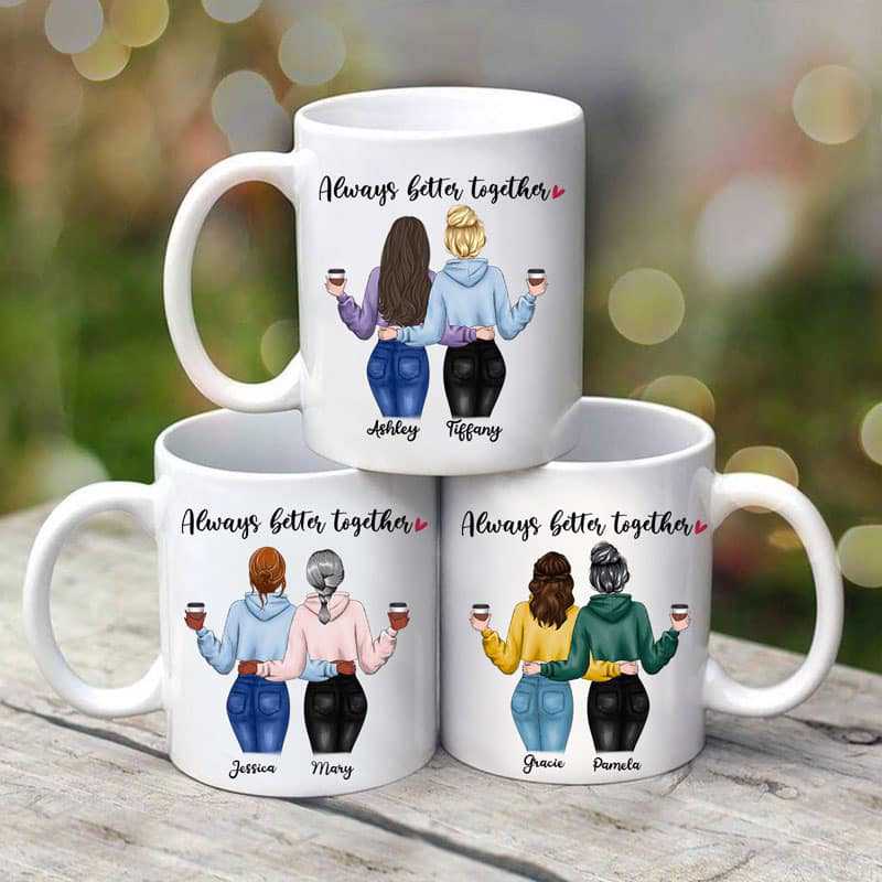 AOP Mugs Besties Modern Girls Back View Standing Personalized Mug 11oz