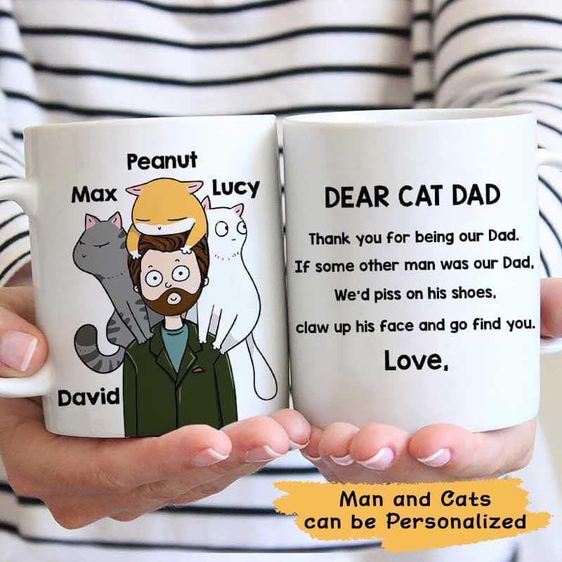 AOP Mugs Dear Cat Dad Cartoon Man Personalized AOP Mug 11oz