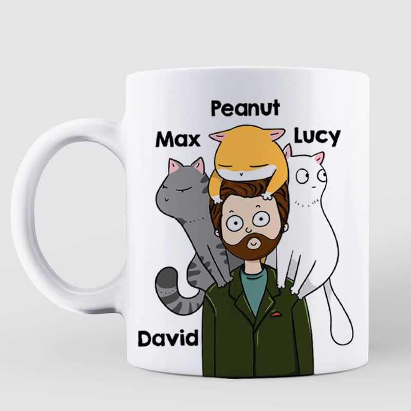 AOP Mugs Dear Cat Dad Cartoon Man Personalized AOP Mug 11oz