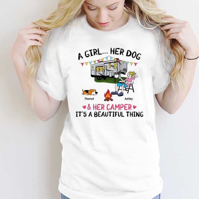 Apparel A Camping Girl And Her Dogs Personalized Shirt