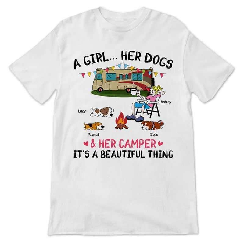 Apparel A Camping Girl And Her Dogs Personalized Shirt