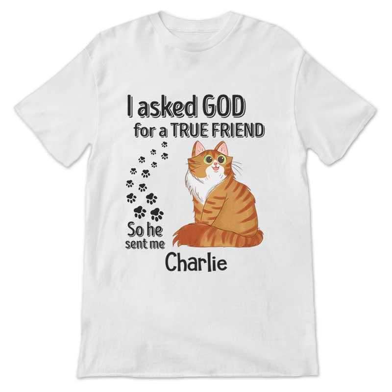 Apparel Asked God For A True Friends Cat Cartoon Personalized Shirt