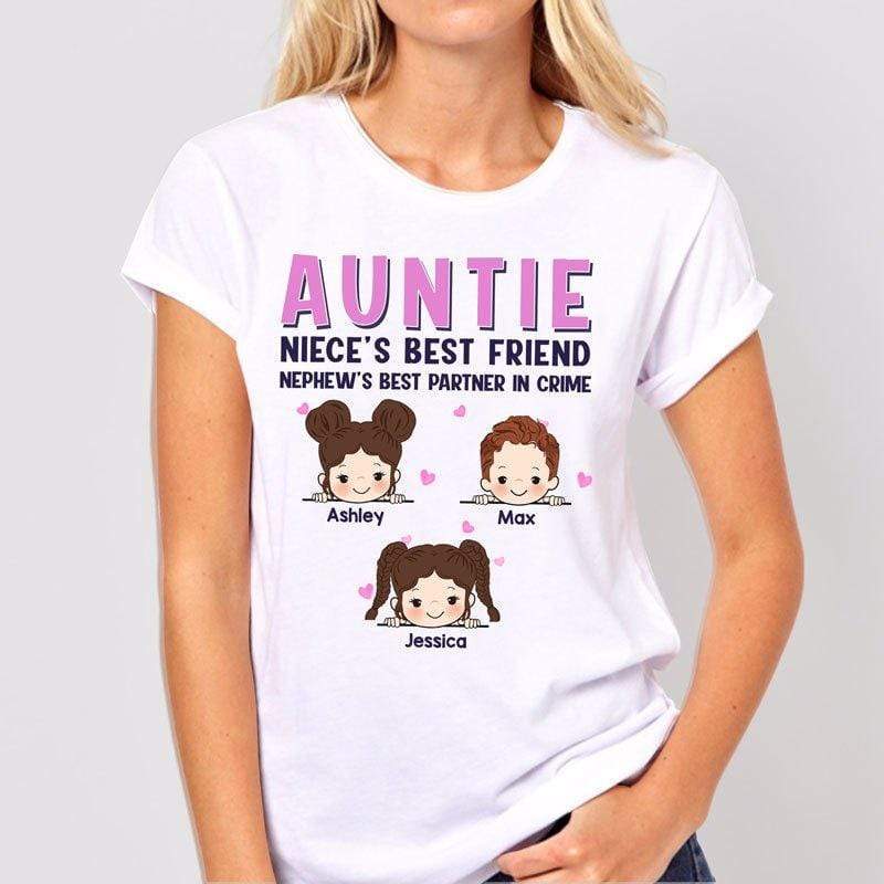 Apparel Aunt Best Friend And Partner In Crime Pink Patterned Personalized Shirt