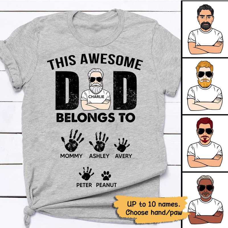 Apparel Awesome Dad Belongs To Personalized Personalized Shirt Classic Tee / Ash Classic Tee / S