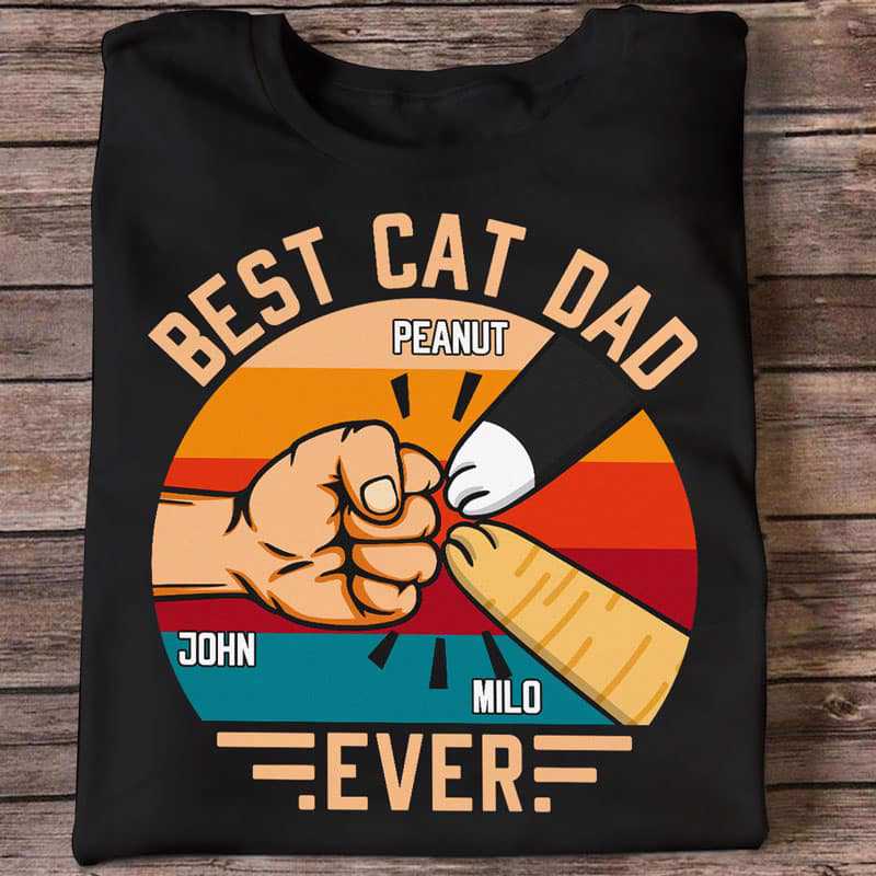 Apparel Best Cat Dad Ever New Retro Personalized Shirt Classic Tee / Black Classic Tee / S