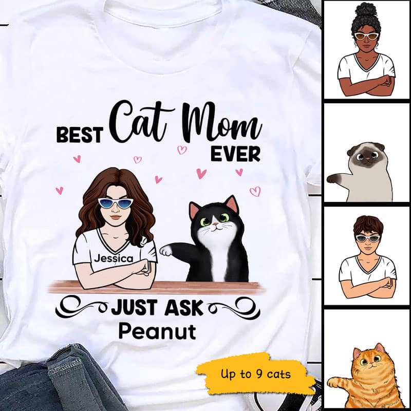 Apparel Best Cat Mom Woman And Fluffy Cat Personalized Shirt Classic Tee / White Classic Tee / S