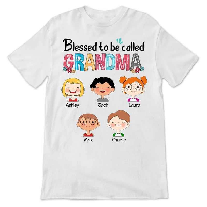 Apparel Blessed Grandma Colorful Family Kid Face Personalized Shirt