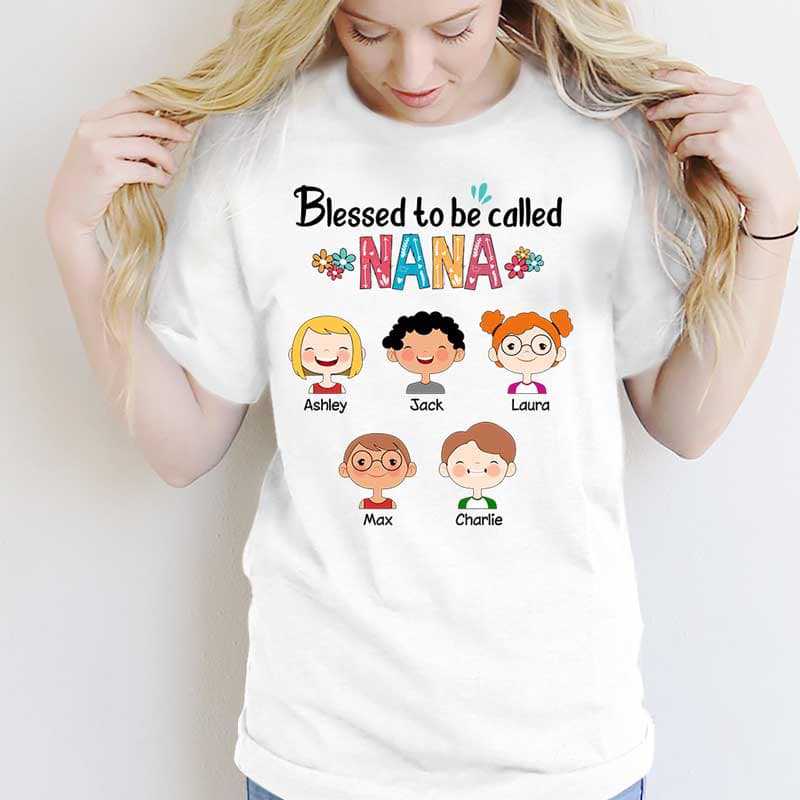 Apparel Blessed Grandma Colorful Family Kid Face Personalized Shirt