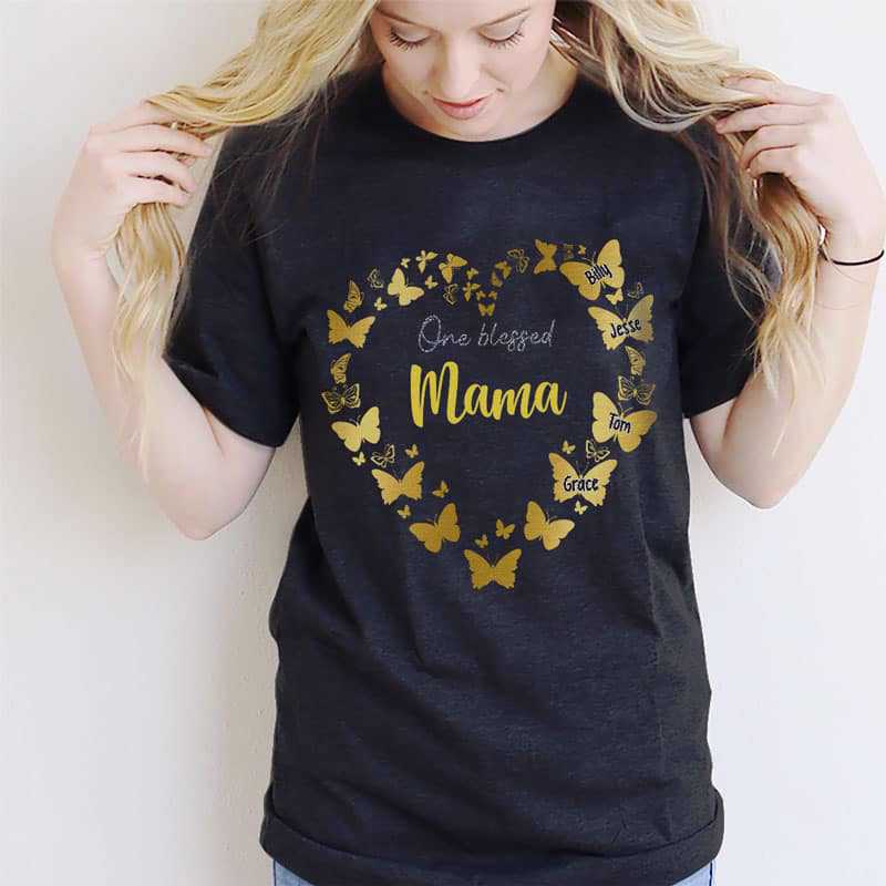 Apparel Blessed Mama Butterflies Colorful Heart Personalized Shirt