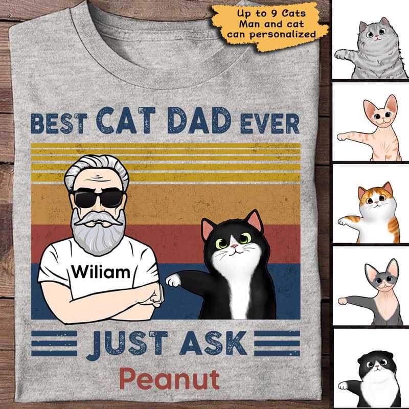 Apparel Cat Dad With Fluffy Cat Personalized Shirt Classic Tee / Ash Classic Tee / S