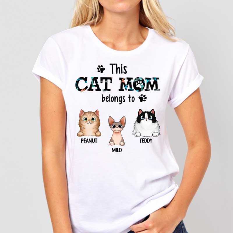 Apparel Cat Mom Belongs To Peeking Fluffy Cat Personalized Shirt