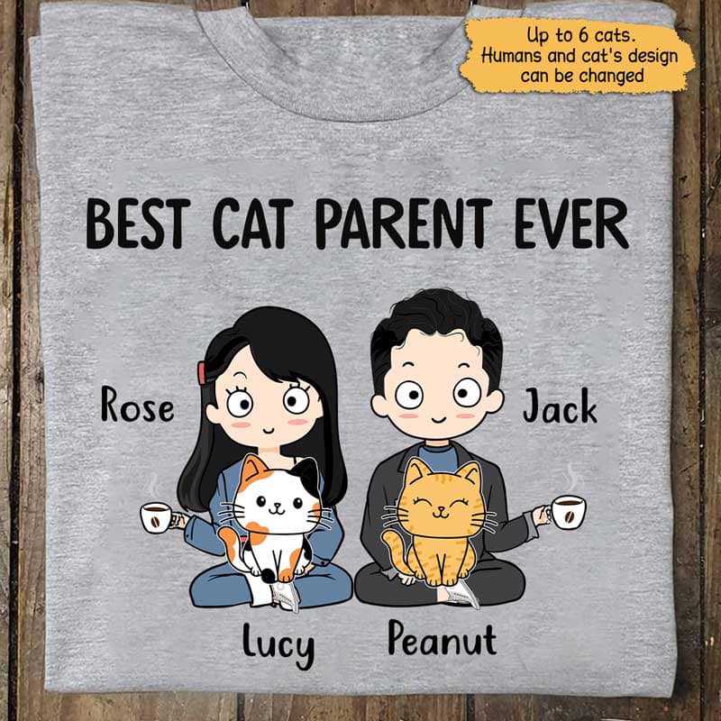 Apparel Cat Mom Cat Dad Chibi Couple Personalized Shirt Classic Tee / Ash Classic Tee / S