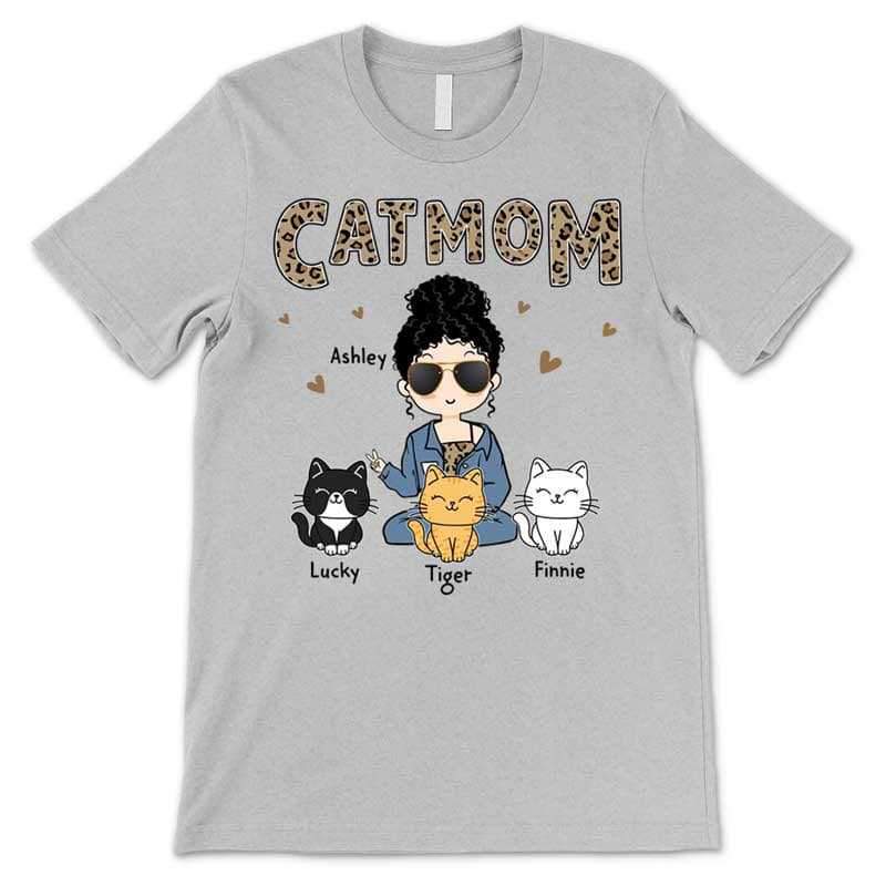 Apparel Cat Mom Chibi Leopard Pattern Personalized Shirt