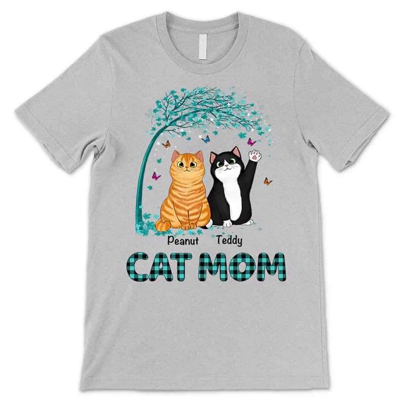 Apparel Cat Mom Green Checkered Pattern Personalized Shirt