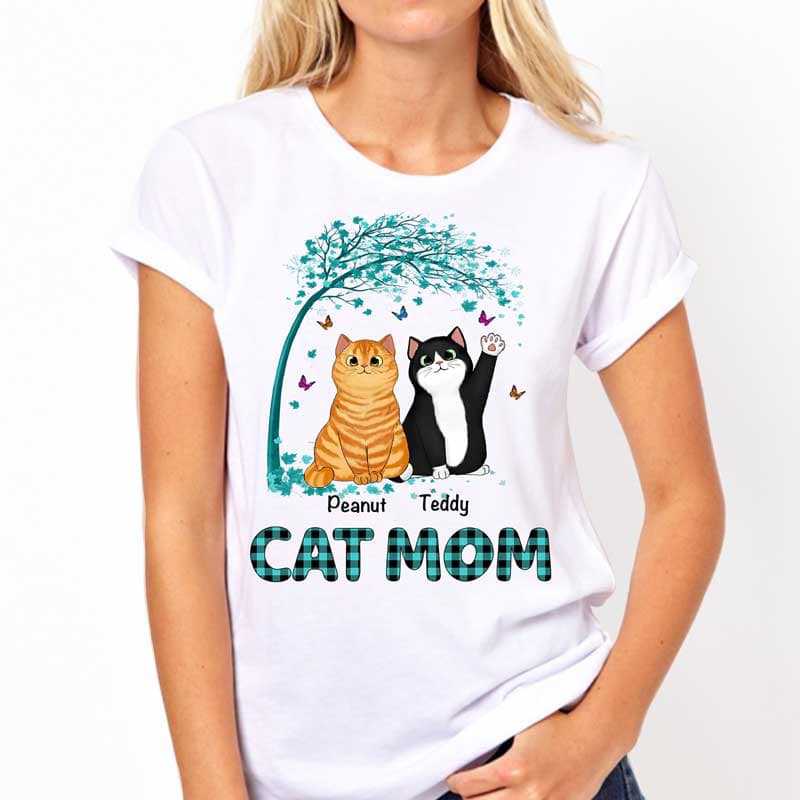 Apparel Cat Mom Green Checkered Pattern Personalized Shirt