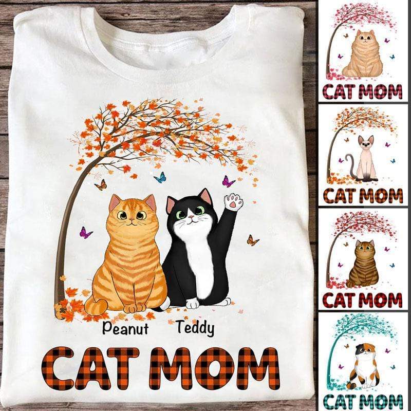 Apparel Cat Mom Green Checkered Pattern Personalized Shirt Classic Tee / White Classic Tee / S