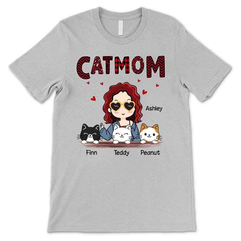 Apparel Cat Mom Red Patterned Chibi Girl Personalized Shirt