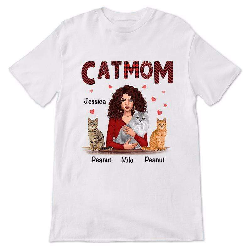 Apparel Cat Mom Red Patterned Woman Holding Cat Personalized Shirt