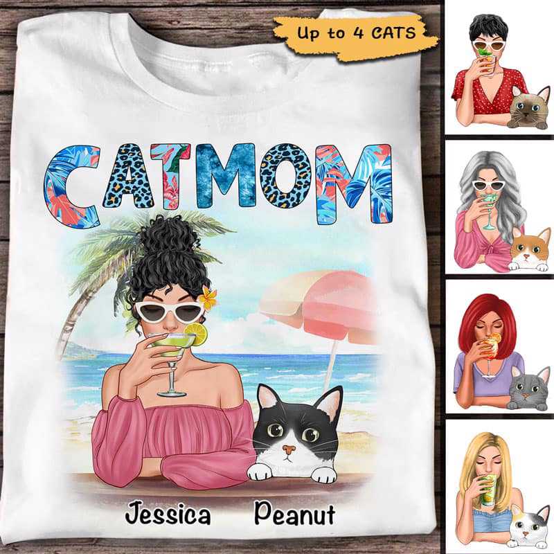 Apparel Cat Mom Summer Pattern Personalized Shirt Classic Tee / White Classic Tee / S