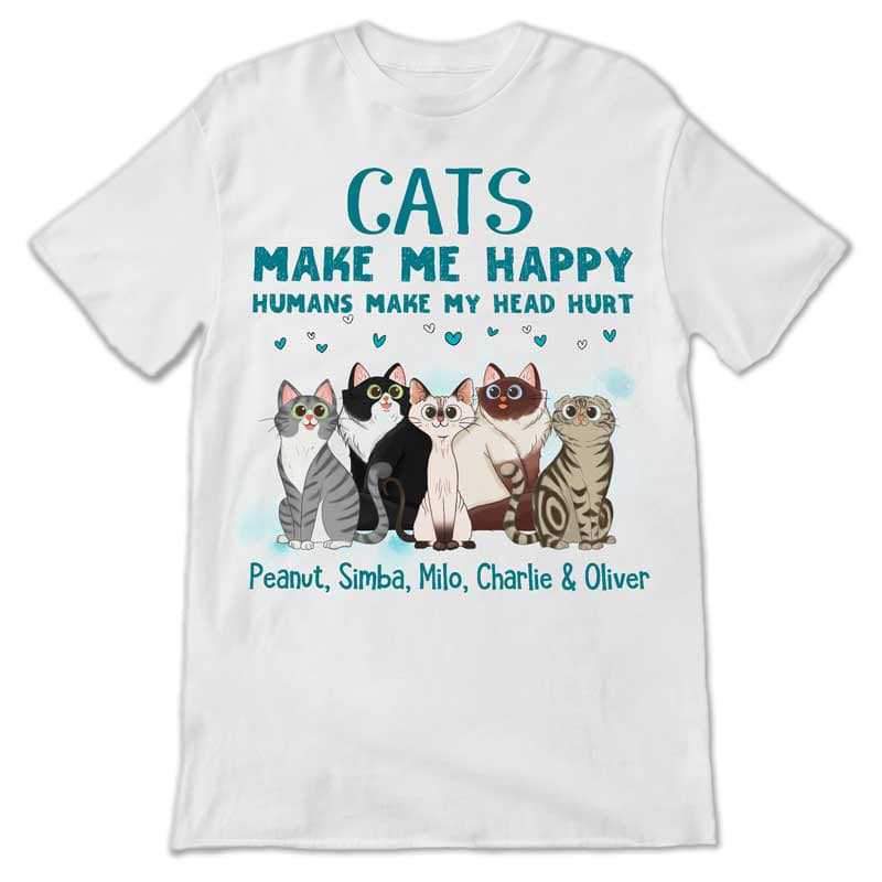Apparel Cats Make Me Happy Sitting Cat Cartoon Personalized Shirt