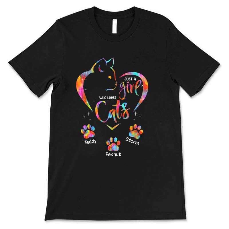 Apparel Colorful Cat Lovers Heart Paw Personalized Shirt