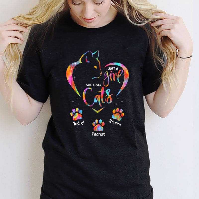 Apparel Colorful Cat Lovers Heart Paw Personalized Shirt
