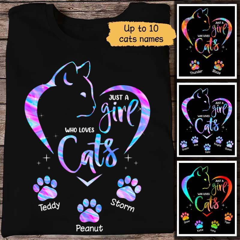 Apparel Colorful Cat Lovers Heart Paw Personalized Shirt Classic Tee / Black Classic Tee / S