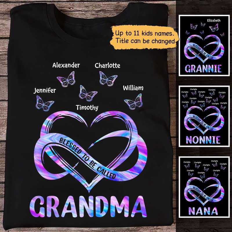 Apparel Colorful Heart Infinity Butterfly Grandma Mom Personalized Shirt Classic Tee / Black Classic Tee / S