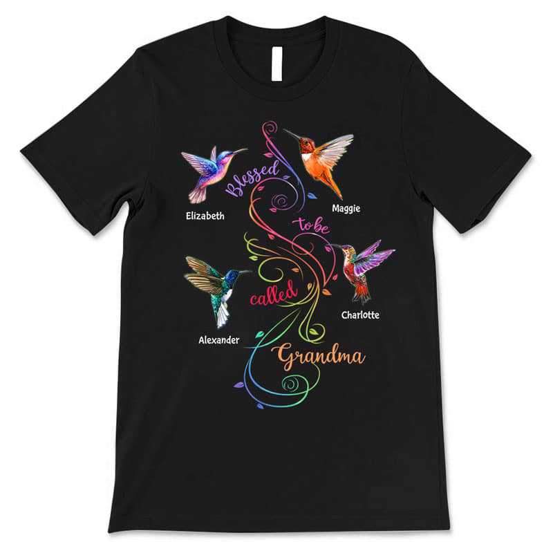 Apparel Colorful Swirl Grandma Hummingbird Personalized Shirt