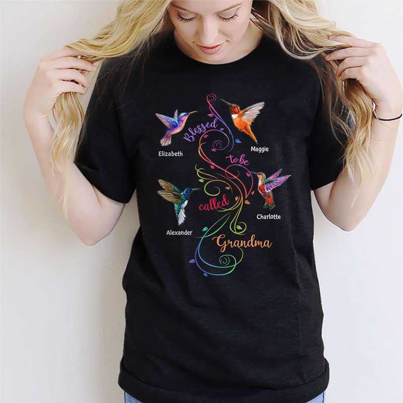 Apparel Colorful Swirl Grandma Hummingbird Personalized Shirt