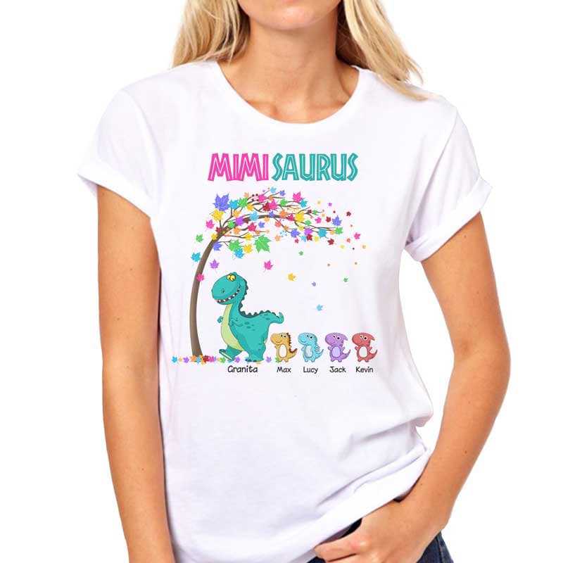 Apparel Colorful Tree Grandmasaurus And Kids Personalized Shirt